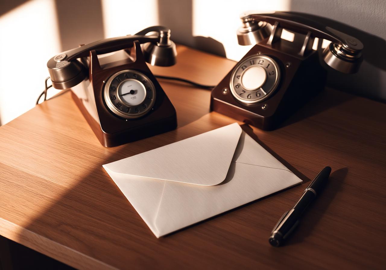 Sealed envelope beside a vintage telephone — KSA Law journal article on letters of demand.