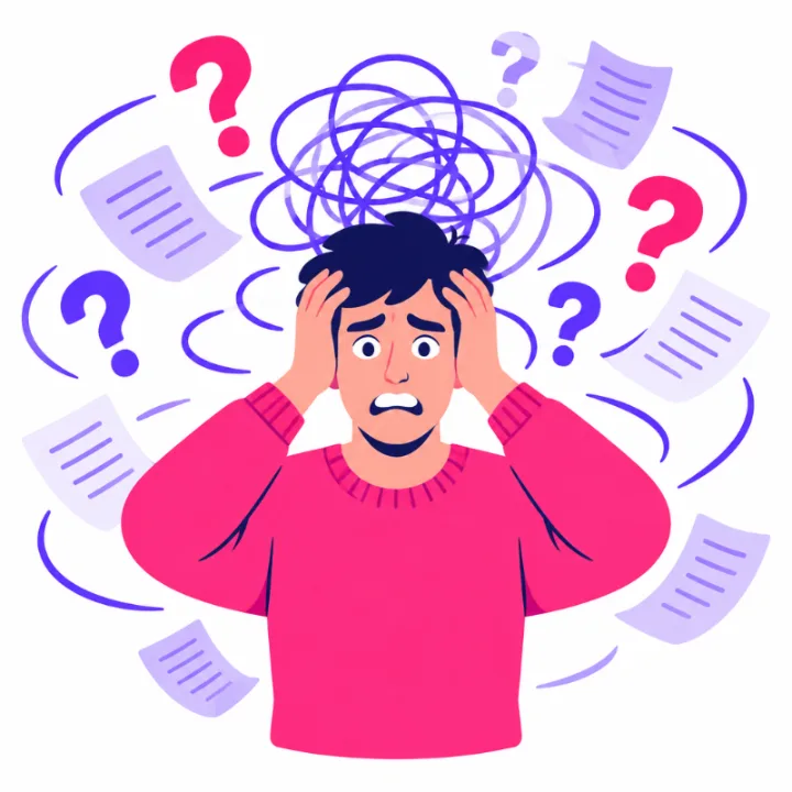 Person overwhelmed by paperwork